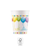 Happy Birthday Streamers - Paper Cups 200 ml. FSC. - 93461