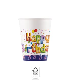 Decorata Multicolor Happy Birthday - Paper Cups 200 ml FSC. - 93502