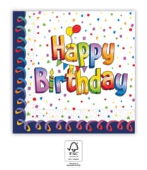 Decorata Multicolor Happy Birthday - Two-Ply Paper Napkins 33x33 cm. FSC. - 93731