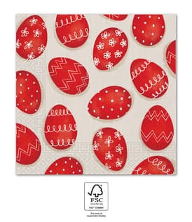 Decorata Seasonal Napkin Designs - FSC 3-Ply Paper Napkins 33x33cm Red Decorated Eggs - 94873