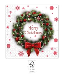  - FSC 3-Ply Paper Napkins 33x33cm Merry Xmas Wreath - 95372