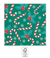 Decorata Seasonal Napkin Designs - FSC 3-Ply Paper Napkins 33x33cm Xmas Sugar Canes - 95373