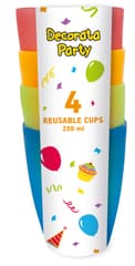 Decorata Reusable Products - Reusable Semi-trnasparent cups 220ml. 4 colors assorted - 94596