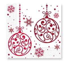Decorata Seasonal Napkin Designs - Xmas Red balls 3-ply Paper Napkins 33X33cm. - 81939