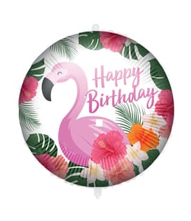 Decorated Foil Balloons - "Flamingo Happy Birthday" Round Foil Balloon 46 cm - 92413