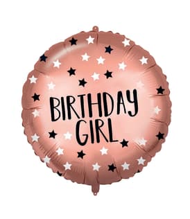 Decorated Foil Balloons - "Rose-Gold Birthday Girl" Round Foil Balloon 46 cm - 92415
