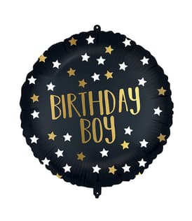 Decorated Foil Balloons - "Black-Gold Birthday Boy" Round Foil Balloon 46 cm - 92416