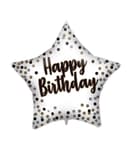 Decorated Foil Balloons - "White-Gold Happy Birthday" Star Foil Balloon 46 cm - 92417