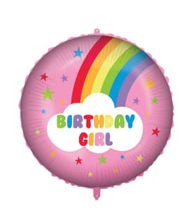 Decorated Foil Balloons - "Rainbow Birthday Girl" Round Foil Balloon 46 cm - 92418