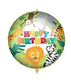 Decorated Foil Balloons - "Happy Birthday Jungle" Round Foil Balloon 46 cm - 92422