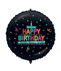 Decorated Foil Balloons - "Happy Birthday Black Confetti" Round Foil Balloon 46 cm - 92425