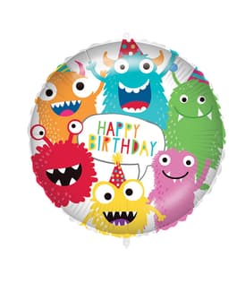 Decorated Foil Balloons - "Happy Birthday Monsters" Round Foil Balloon 46 cm - 92429