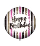 Standard & Shaped Foil Balloons - "Happy Birthday Pink Gold Stripes" Foil Balloon 46 cm - 92430