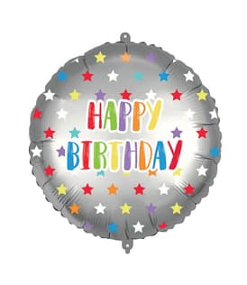 Decorated Foil Balloons - "Happy Birthday Colorful Stars" Round Foil Balloon 46 cm - 92435