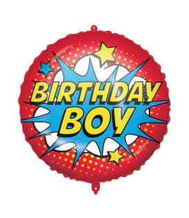 Decorated Foil Balloons - "Happy Birthday Superhero" Round Foil Balloon 46 cm - 92436