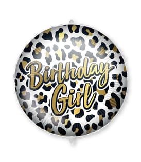 Decorated Foil Balloons - "Birthday Girl Leopard" Round Foil Balloon 46 cm - 92438