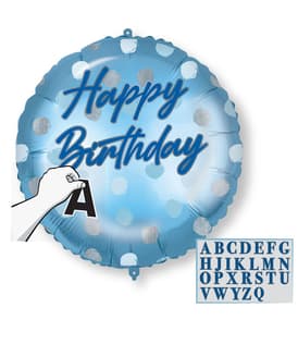 Decorated Foil Balloons - "Personalised Happy Birthday" Blue Round Foil Balloon 46cm - 93188
