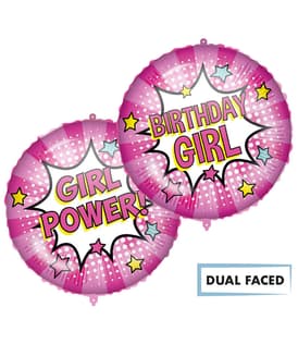 Decorated Foil Balloons - "Birthday Girl/Girl Power" Round Foil Balloon Dual Faced 46cm - 93194