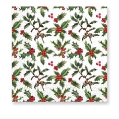Seasonal Napkin Designs - Mistletoe 3-ply Paper Napkins 33X33cm. White - 94206