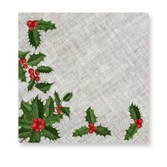Seasonal Napkin Designs - Mistletoe in Fabric 3-ply Paper Napkins 33X33cm. - 94208
