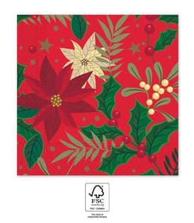 Holly Poinsettia - FSC Three-Ply Paper Napkins 33x33cm - 95379