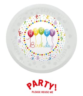 Decorata Happy Birthday Streamers - Party Reusable Plate 21cm - 96285