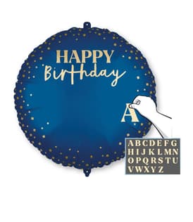 Decorated Foil Balloons - "Personalized Birthday Blue" Round Foil Balloon 46cm - 96353