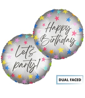 Decorated Foil Balloons - "Happy Birthday/Let's Party" Dual Faced Round Foil Balloon 46cm - 96354