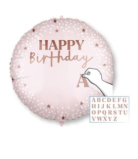 Decorated Foil Balloons - "Personalized Happy Birthday Pink" Round Foil Balloon 46cm - 96355
