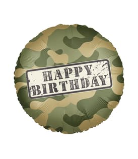 Decorated Foil Balloons - "Happy Birthday Camouflage" Round Foil Balloon 46cm - 96380