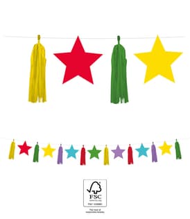 Multicolour Bright Stars - FSC Paper Garland with Multicolour Stars & Tassels - 96611