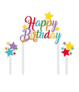 Multicolour Bright Stars - Cake Topper Multicolour "Happy Birthday" - 96612