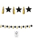 Elegant Happy Birthday - FSC Paper Garland with Black Stars and Gold Tassels - 96618