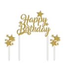 Birthday Candles Party - Cake Topper Gold "Happy Birthday" - 96619