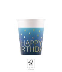 Golden Happy Birthday - FSC Paper Cups 200ml Blue - 96621