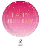 Golden Happy Birthday - FSC Paper Plates Next Generation Large 23cm Pink - 96620
