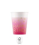 Golden Happy Birthday - FSC Paper Cups 200ml Pink - 96624