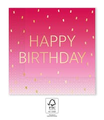 Golden Happy Birthday - FSC Two-Ply Paper Napkins 33x33cm Pink - 96625
