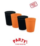 Decorata Reusable Party Products - Party Set Reusable Cups 250ml Mixed colours (Black & Orange) - 96698