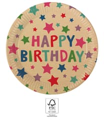 Kraft Happy Birthday with Stars - FSC Kraft Paper Plates Next Generation Large 23cm - 96729