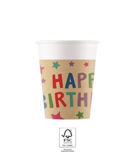 Kraft Happy Birthday with Stars - FSC Paper Cups 200ml - 96730