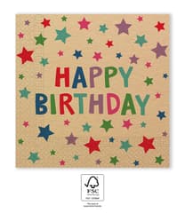 Kraft Happy Birthday with Stars - FSC Two-Ply Paper Napkins 33x33cm - 96731