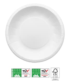 Decorata White Compostable Products - FSC White Deep Paper Bowls 21cm Extra Strong Home & Industrial Compostable - 96800