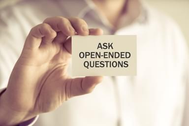 A card reading "Ask open ended questions"