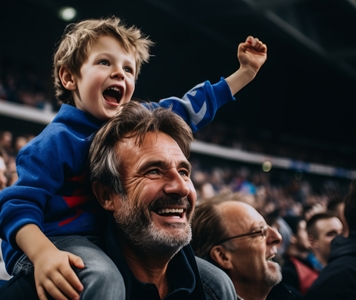 Boy and father watching a sports game
