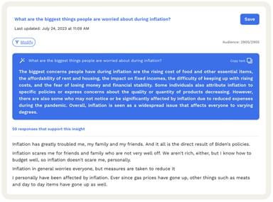 Open-end text summarization of a study on inflation
