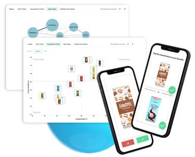 Two phone screens with charts on a background