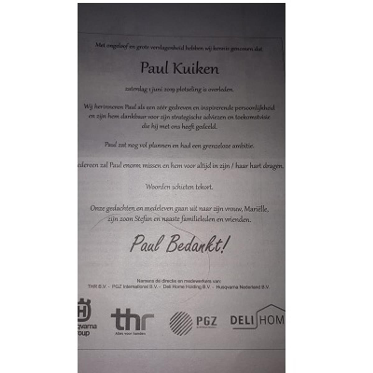 Paul Kuiken is overleden image