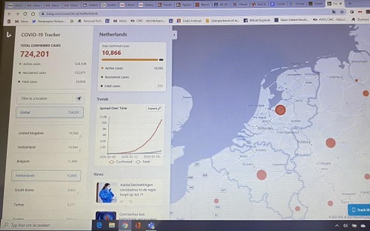 Microsoft Coronavirus Tracker toont live aantal besmettingen per land image
