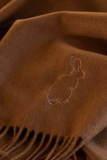 Johnstons of Elgin Cashmere Camel Scarf with rabbit icon